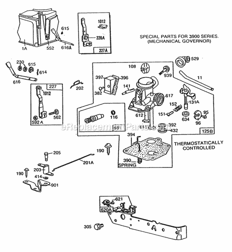 Carburetor AssyControls Diagram and Parts List for 110907-3170-01  Briggs and Stratton Engine